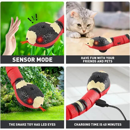 USB Rechargeable Interactive Realistic Smart Sensing Snake Cat Toy - Obstacle-Evading, No Remote Control, Halloween Fun Prank Prop Toy, Great Gift for Indoor Cats & Children